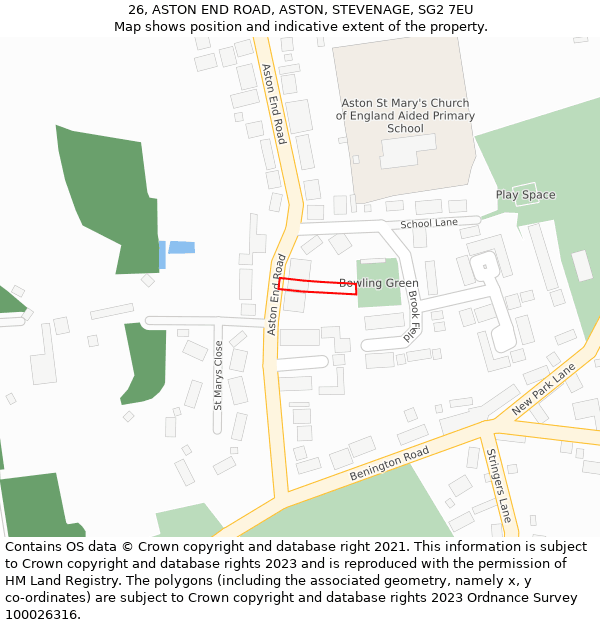 26, ASTON END ROAD, ASTON, STEVENAGE, SG2 7EU: Location map and indicative extent of plot