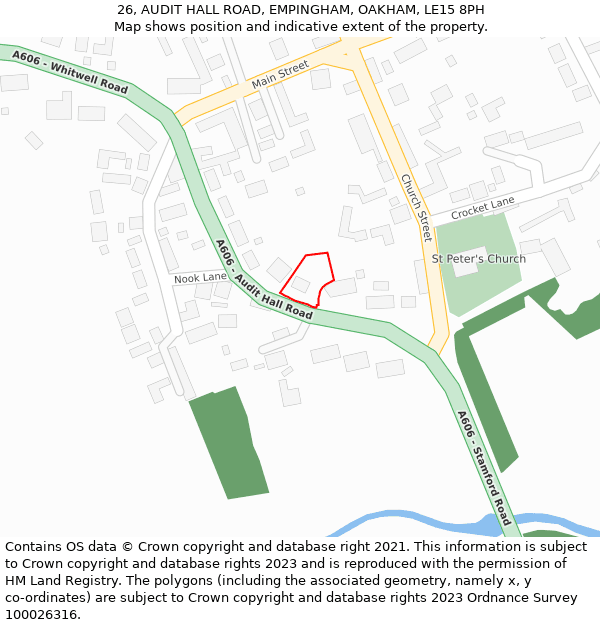 26, AUDIT HALL ROAD, EMPINGHAM, OAKHAM, LE15 8PH: Location map and indicative extent of plot