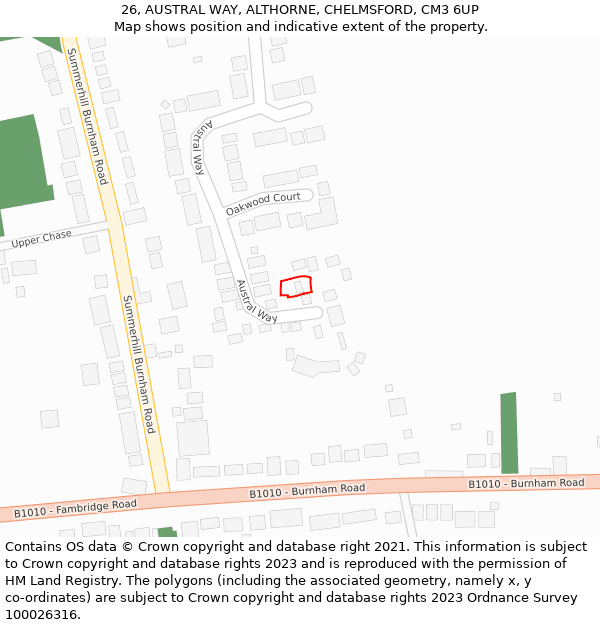 26, AUSTRAL WAY, ALTHORNE, CHELMSFORD, CM3 6UP: Location map and indicative extent of plot