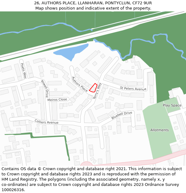 26, AUTHORS PLACE, LLANHARAN, PONTYCLUN, CF72 9UR: Location map and indicative extent of plot