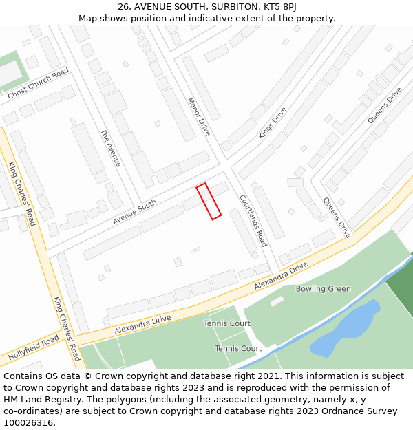 26, AVENUE SOUTH, SURBITON, KT5 8PJ: Location map and indicative extent of plot