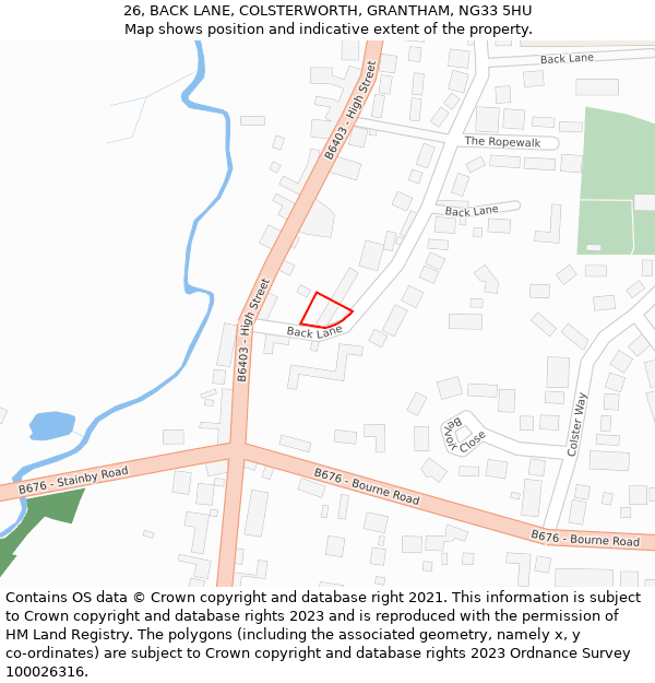 26, BACK LANE, COLSTERWORTH, GRANTHAM, NG33 5HU: Location map and indicative extent of plot