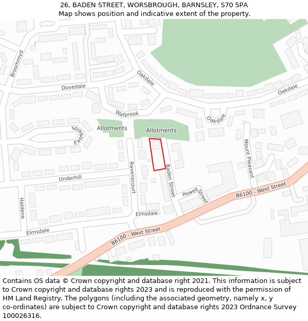 26, BADEN STREET, WORSBROUGH, BARNSLEY, S70 5PA: Location map and indicative extent of plot