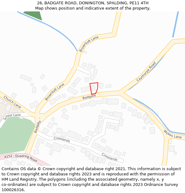 26, BADGATE ROAD, DONINGTON, SPALDING, PE11 4TH: Location map and indicative extent of plot