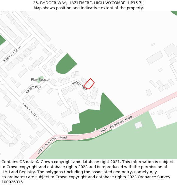 26, BADGER WAY, HAZLEMERE, HIGH WYCOMBE, HP15 7LJ: Location map and indicative extent of plot