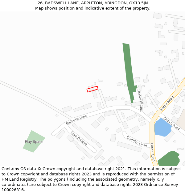 26, BADSWELL LANE, APPLETON, ABINGDON, OX13 5JN: Location map and indicative extent of plot