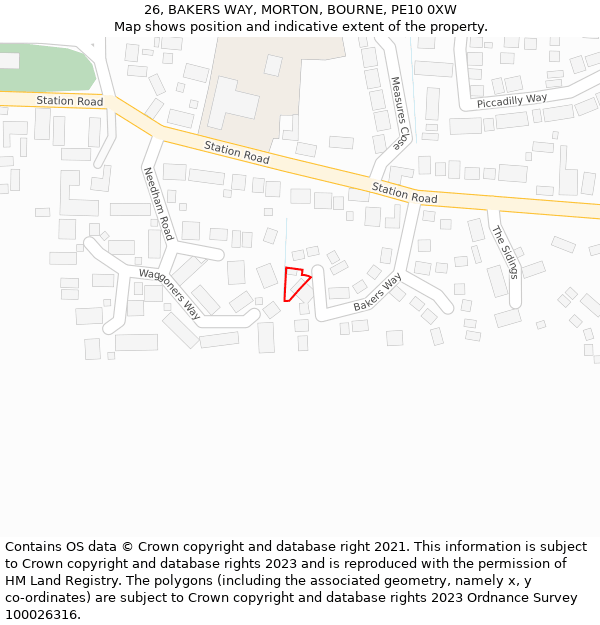 26, BAKERS WAY, MORTON, BOURNE, PE10 0XW: Location map and indicative extent of plot