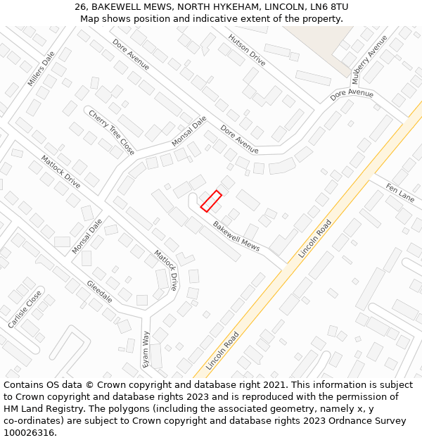 26, BAKEWELL MEWS, NORTH HYKEHAM, LINCOLN, LN6 8TU: Location map and indicative extent of plot