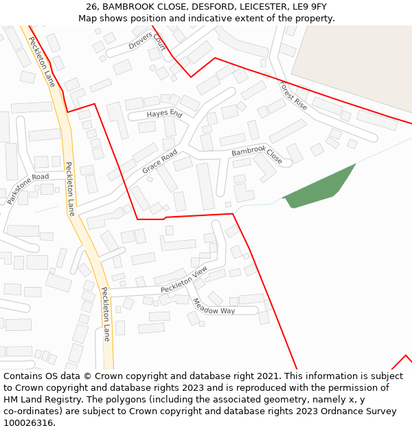 26, BAMBROOK CLOSE, DESFORD, LEICESTER, LE9 9FY: Location map and indicative extent of plot