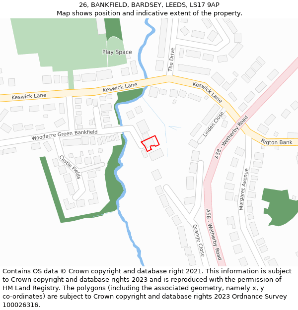 26, BANKFIELD, BARDSEY, LEEDS, LS17 9AP: Location map and indicative extent of plot