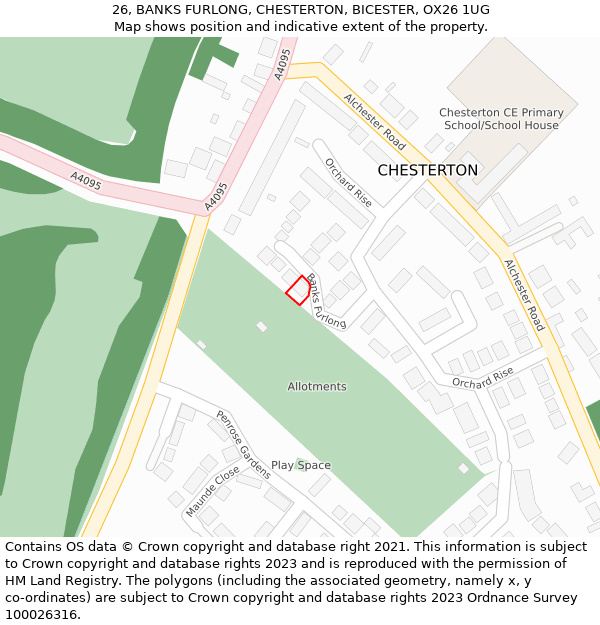 26, BANKS FURLONG, CHESTERTON, BICESTER, OX26 1UG: Location map and indicative extent of plot