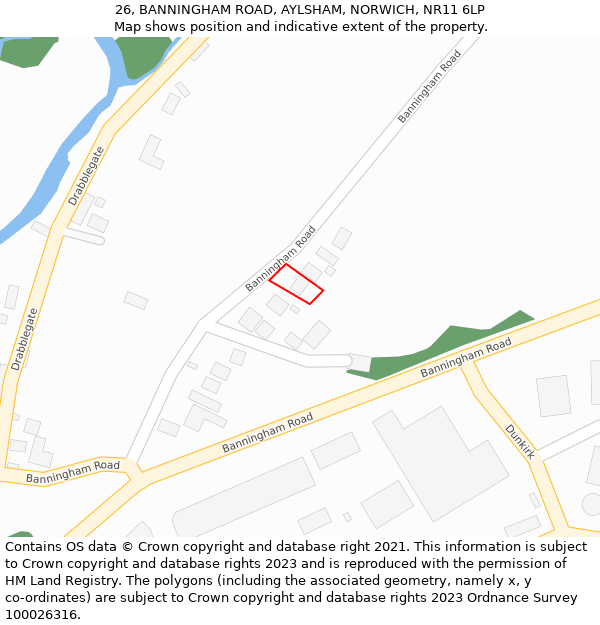 26, BANNINGHAM ROAD, AYLSHAM, NORWICH, NR11 6LP: Location map and indicative extent of plot