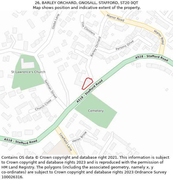 26, BARLEY ORCHARD, GNOSALL, STAFFORD, ST20 0QT: Location map and indicative extent of plot