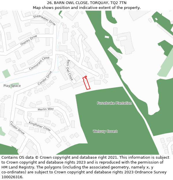 26, BARN OWL CLOSE, TORQUAY, TQ2 7TN: Location map and indicative extent of plot