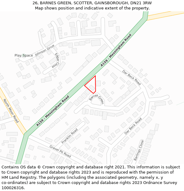 26, BARNES GREEN, SCOTTER, GAINSBOROUGH, DN21 3RW: Location map and indicative extent of plot