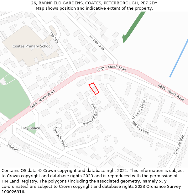 26, BARNFIELD GARDENS, COATES, PETERBOROUGH, PE7 2DY: Location map and indicative extent of plot