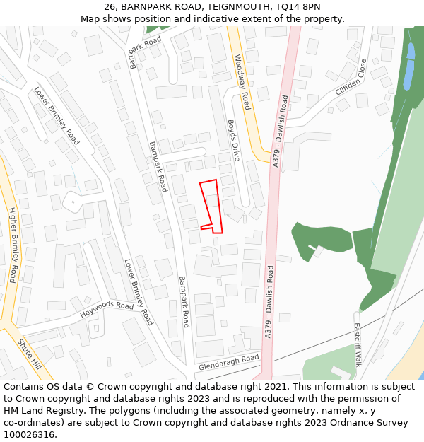 26, BARNPARK ROAD, TEIGNMOUTH, TQ14 8PN: Location map and indicative extent of plot