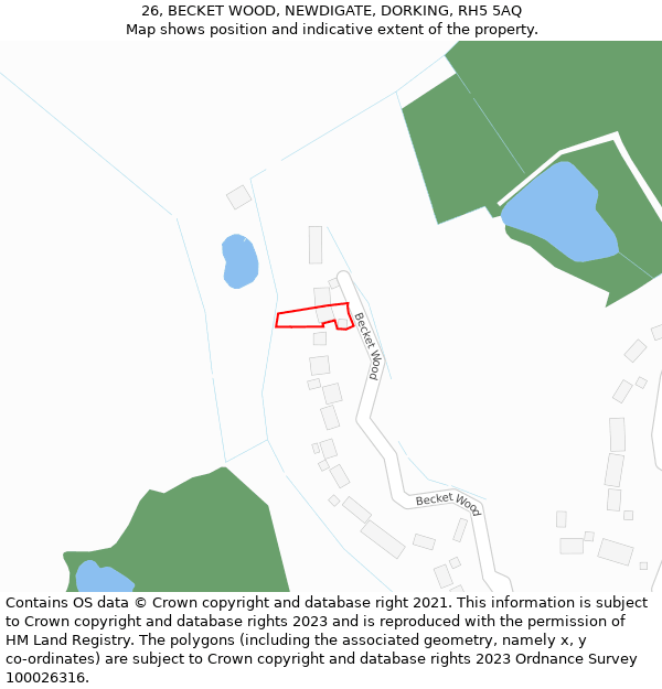 26, BECKET WOOD, NEWDIGATE, DORKING, RH5 5AQ: Location map and indicative extent of plot