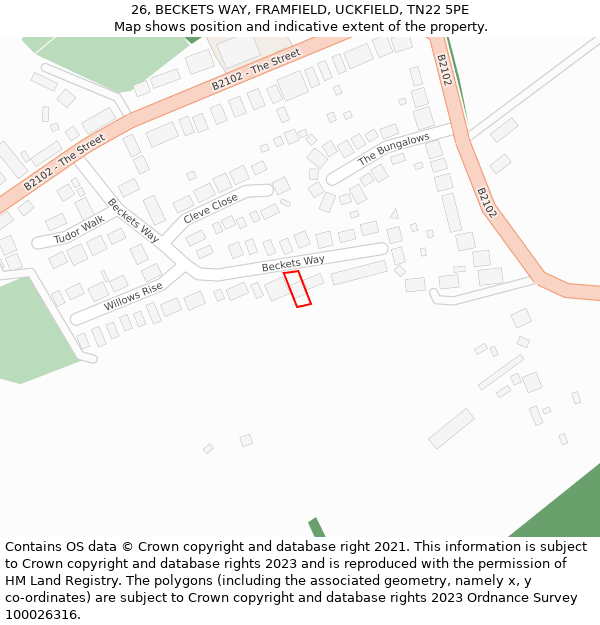 26, BECKETS WAY, FRAMFIELD, UCKFIELD, TN22 5PE: Location map and indicative extent of plot