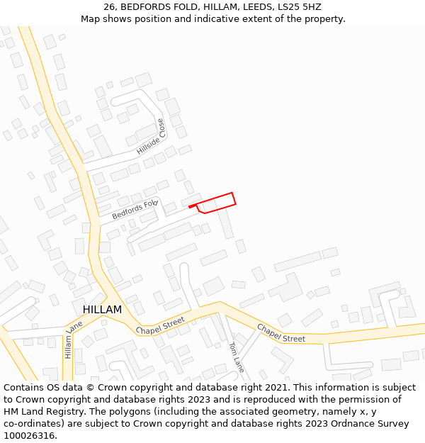 26, BEDFORDS FOLD, HILLAM, LEEDS, LS25 5HZ: Location map and indicative extent of plot