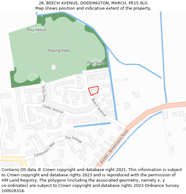 26, BEECH AVENUE, DODDINGTON, MARCH, PE15 0LG: Location map and indicative extent of plot