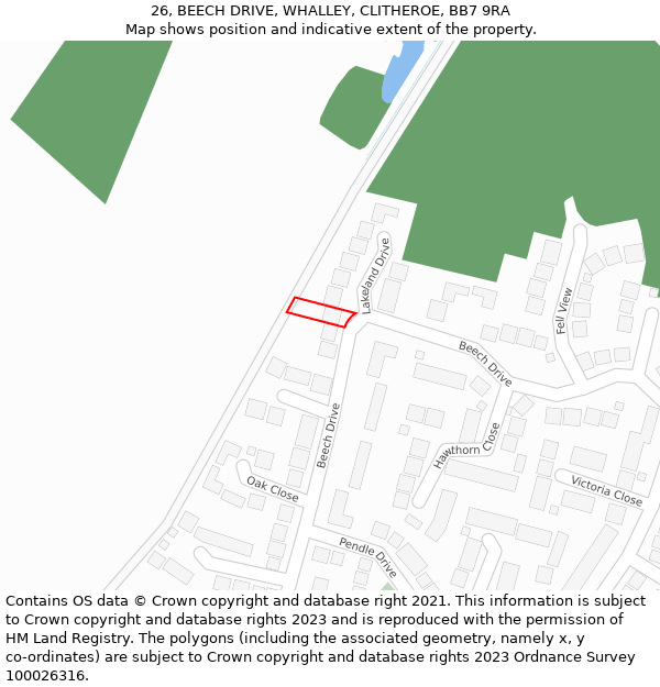 26, BEECH DRIVE, WHALLEY, CLITHEROE, BB7 9RA: Location map and indicative extent of plot
