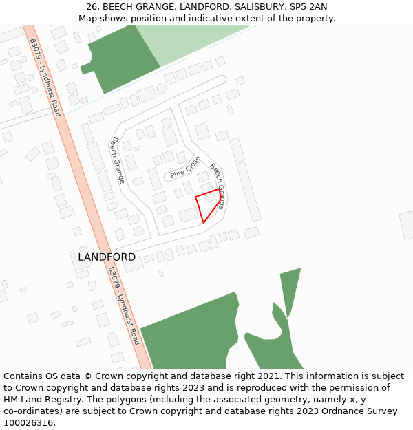 26, BEECH GRANGE, LANDFORD, SALISBURY, SP5 2AN: Location map and indicative extent of plot
