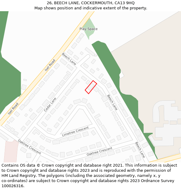 26, BEECH LANE, COCKERMOUTH, CA13 9HQ: Location map and indicative extent of plot