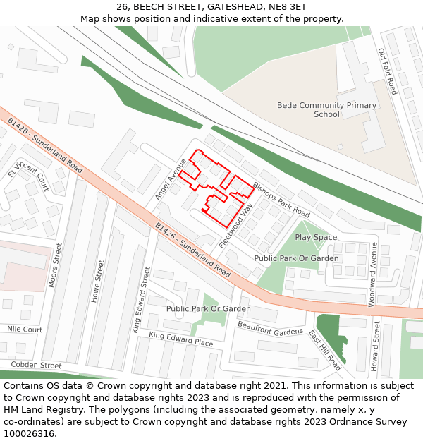 26, BEECH STREET, GATESHEAD, NE8 3ET: Location map and indicative extent of plot