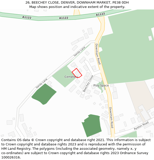 26, BEECHEY CLOSE, DENVER, DOWNHAM MARKET, PE38 0DH: Location map and indicative extent of plot