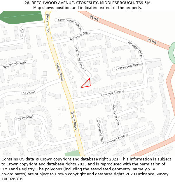 26, BEECHWOOD AVENUE, STOKESLEY, MIDDLESBROUGH, TS9 5JA: Location map and indicative extent of plot