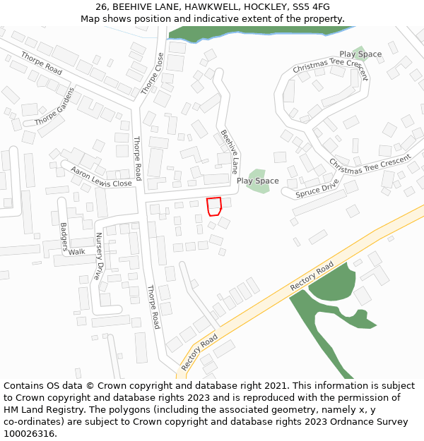 26, BEEHIVE LANE, HAWKWELL, HOCKLEY, SS5 4FG: Location map and indicative extent of plot