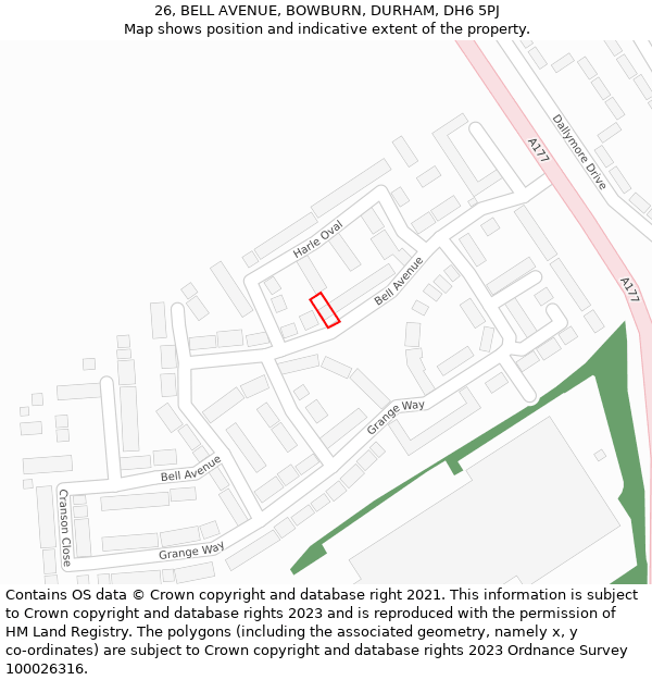 26, BELL AVENUE, BOWBURN, DURHAM, DH6 5PJ: Location map and indicative extent of plot