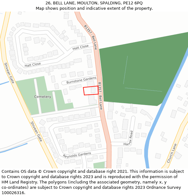 26, BELL LANE, MOULTON, SPALDING, PE12 6PQ: Location map and indicative extent of plot