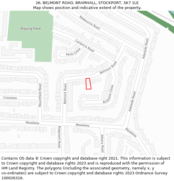 26, BELMONT ROAD, BRAMHALL, STOCKPORT, SK7 1LE: Location map and indicative extent of plot