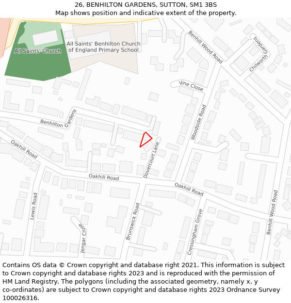 26, BENHILTON GARDENS, SUTTON, SM1 3BS: Location map and indicative extent of plot