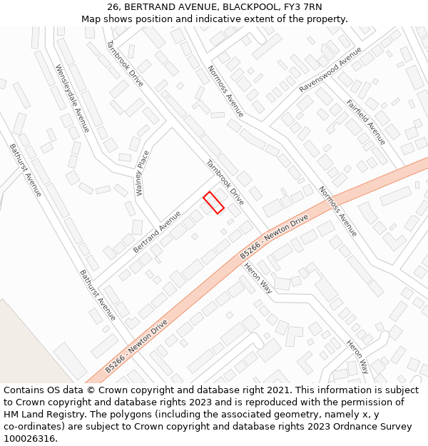 26, BERTRAND AVENUE, BLACKPOOL, FY3 7RN: Location map and indicative extent of plot