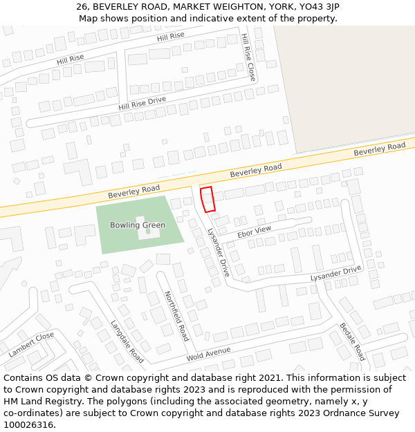 26, BEVERLEY ROAD, MARKET WEIGHTON, YORK, YO43 3JP: Location map and indicative extent of plot