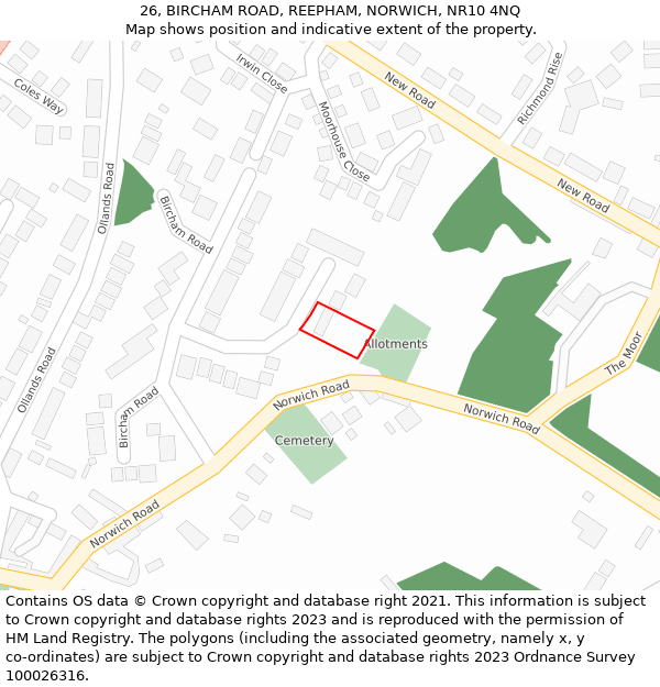 26, BIRCHAM ROAD, REEPHAM, NORWICH, NR10 4NQ: Location map and indicative extent of plot