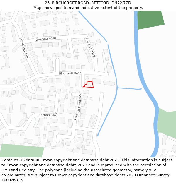 26, BIRCHCROFT ROAD, RETFORD, DN22 7ZD: Location map and indicative extent of plot