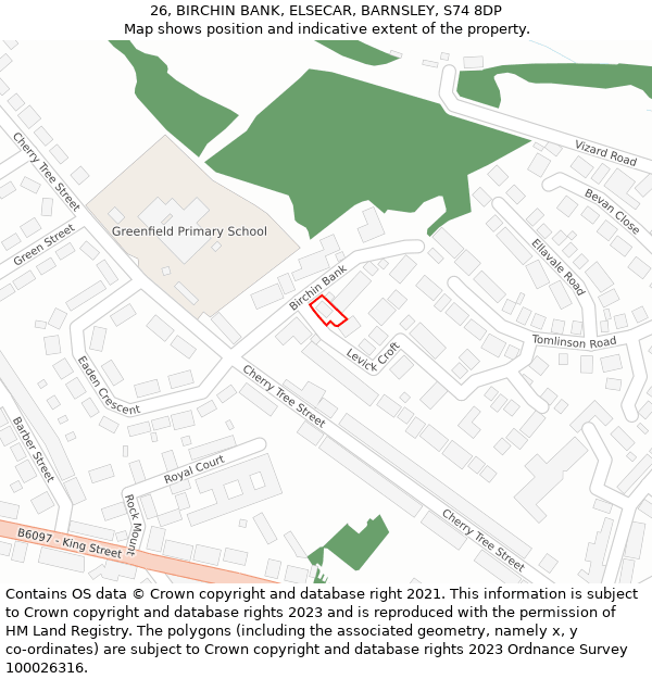 26, BIRCHIN BANK, ELSECAR, BARNSLEY, S74 8DP: Location map and indicative extent of plot