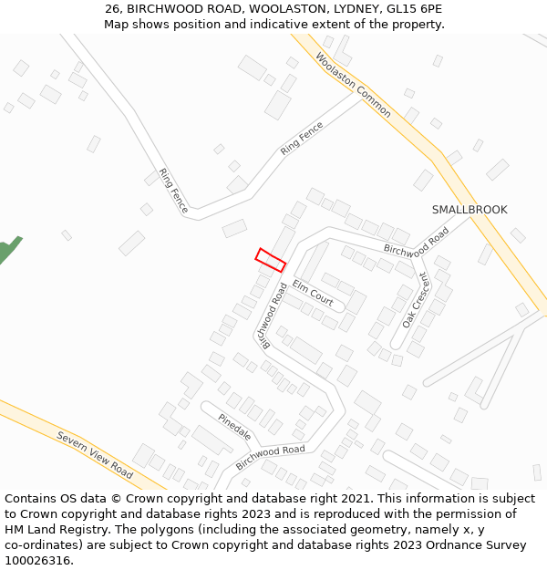 26, BIRCHWOOD ROAD, WOOLASTON, LYDNEY, GL15 6PE: Location map and indicative extent of plot