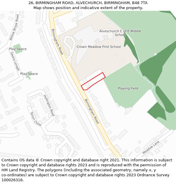 26, BIRMINGHAM ROAD, ALVECHURCH, BIRMINGHAM, B48 7TA: Location map and indicative extent of plot