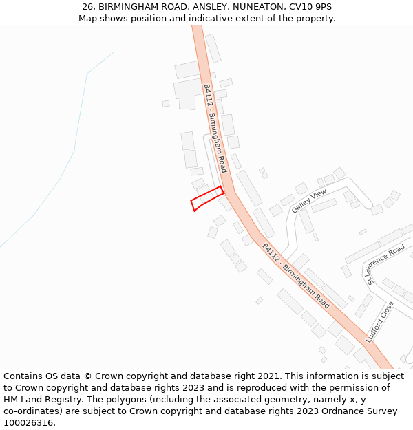 26, BIRMINGHAM ROAD, ANSLEY, NUNEATON, CV10 9PS: Location map and indicative extent of plot