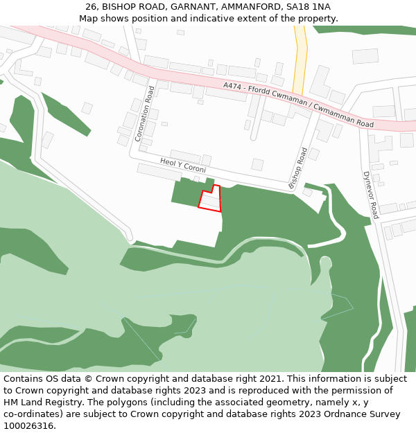 26, BISHOP ROAD, GARNANT, AMMANFORD, SA18 1NA: Location map and indicative extent of plot