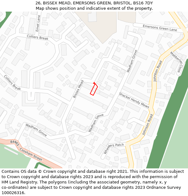 26, BISSEX MEAD, EMERSONS GREEN, BRISTOL, BS16 7DY: Location map and indicative extent of plot