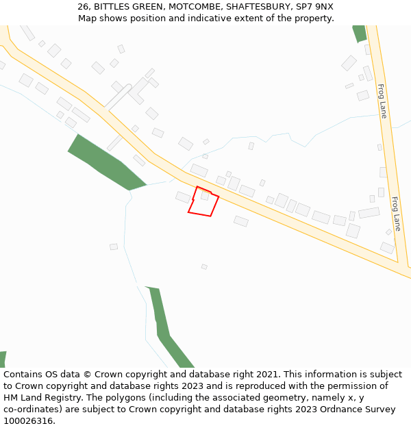 26, BITTLES GREEN, MOTCOMBE, SHAFTESBURY, SP7 9NX: Location map and indicative extent of plot