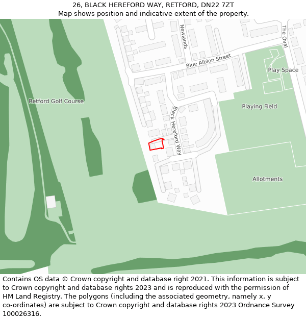 26, BLACK HEREFORD WAY, RETFORD, DN22 7ZT: Location map and indicative extent of plot