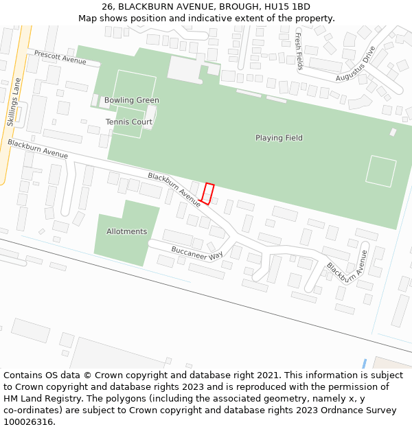 26, BLACKBURN AVENUE, BROUGH, HU15 1BD: Location map and indicative extent of plot