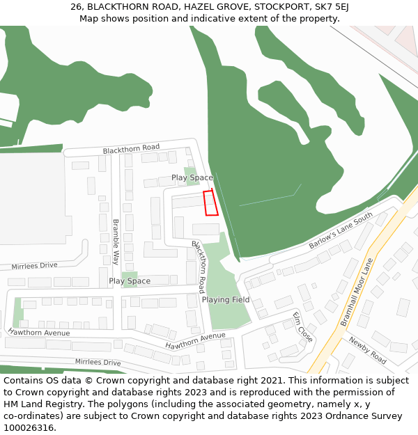 26, BLACKTHORN ROAD, HAZEL GROVE, STOCKPORT, SK7 5EJ: Location map and indicative extent of plot